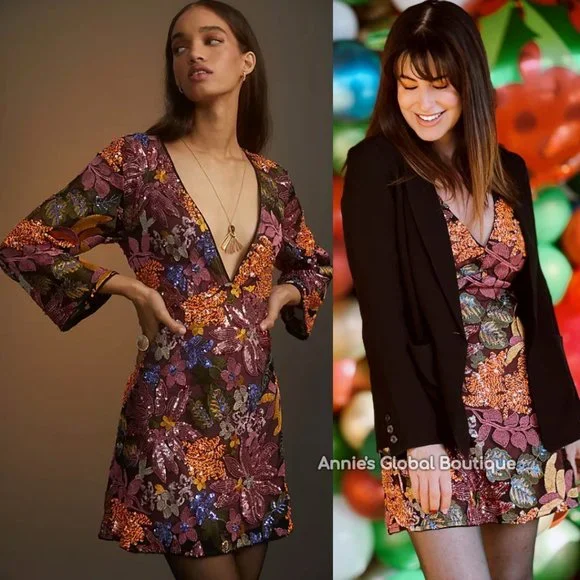 RARE NWT ANTHROPOLOGIE Sequined Embroidered Cut-Out Mini Dress. Size 20W - Picture 5 of 16